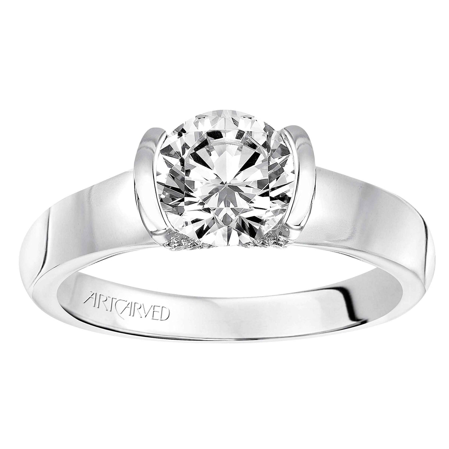 ArtCarved Contemporary .05 ct. tw. Diamond 'V' Accent Semi-Mount Engagement Ring in 14K White Gold