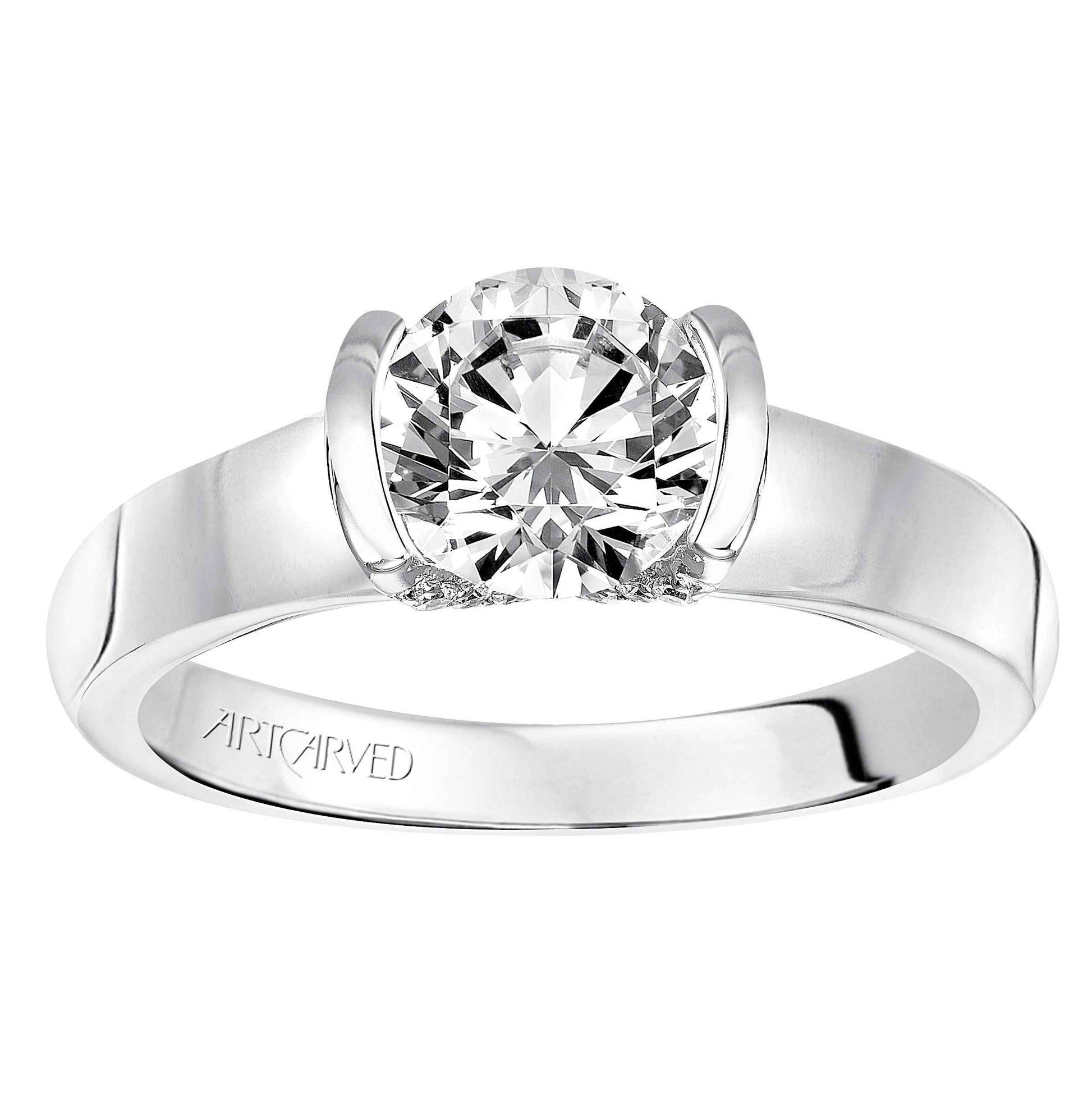 ArtCarved Contemporary .05 ct. tw. Diamond 'V' Accent Semi-Mount Engagement Ring in 14K White Gold