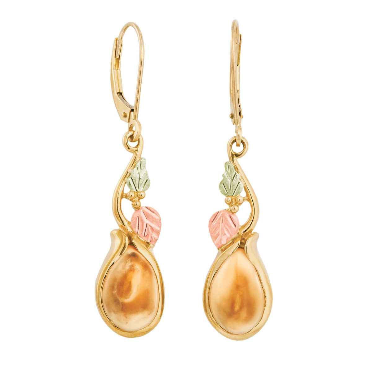 Ladies' Elk Ivory Black Hills Gold Dangle Earrings with Lever Back in 10K Yellow Gold - I30129LR Dawson