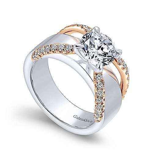 Gabriel & Co. .43 ct. tw. Round Semi-Mount Engagement Ring with Split Shank in 14K White & Pink gold close-up detail