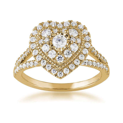 True Promise 1 ct. tw. Diamond Heart-Shaped Cluster Engagement Ring with Miracle Plate in 10K Yellow Gold