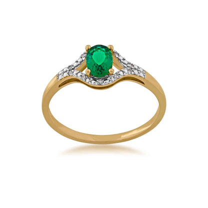 Created Oval Emerald & Diamond Fashion Ring in Two-Tone 10K White & Yellow Gold