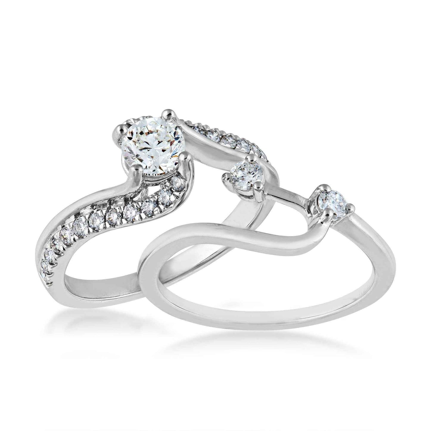 Canadian Rocks 7/8 ct. tw. Round Brilliant Diamond Wedding Set with Twist Accented Band in 14K White Gold front view
