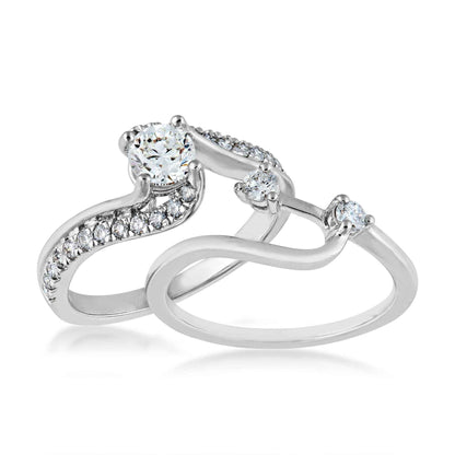 Canadian Rocks 7/8 ct. tw. Round Brilliant Diamond Wedding Set with Twist Accented Band in 14K White Gold front view