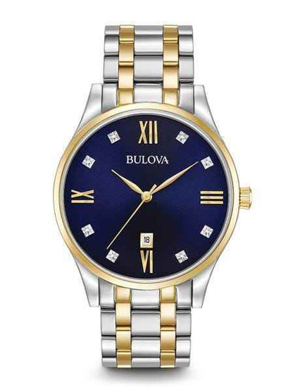 Bulova Diamond Collection Men's 8 Diamond Watch with Blue Dial in Two-Tone Stainless Steel