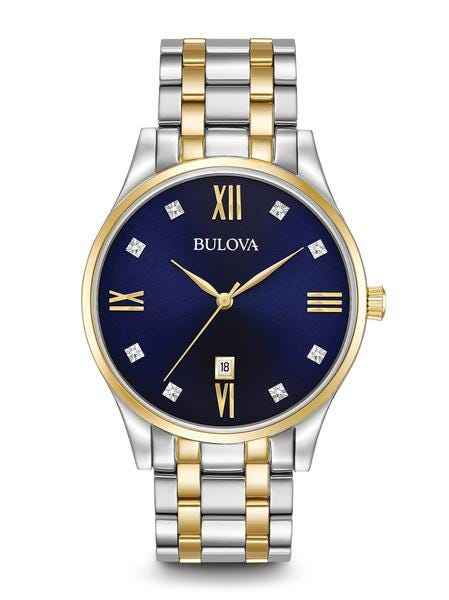 Bulova Diamond Collection Men's 8 Diamond Watch with Blue Dial in Two-Tone Stainless Steel