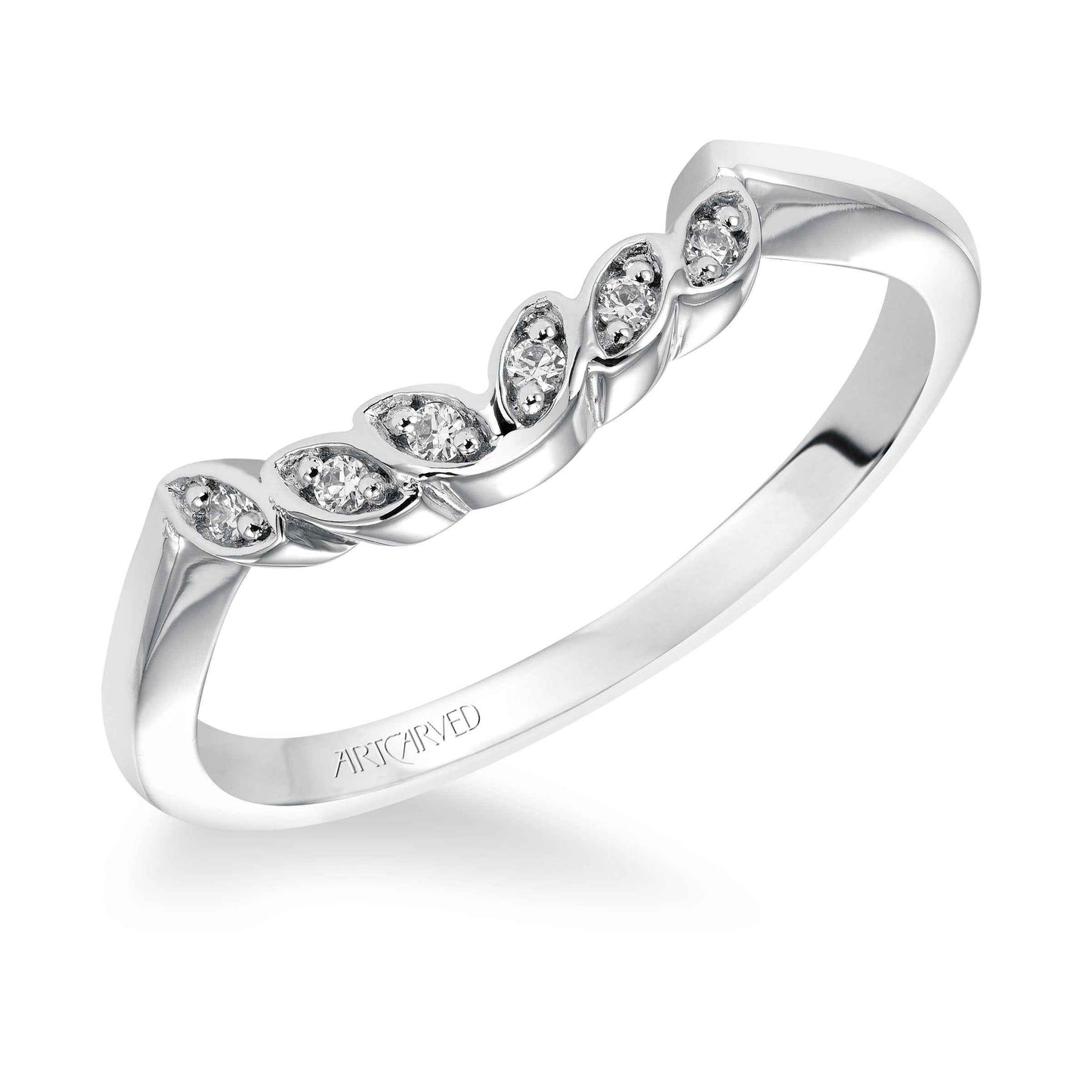 Artcarved Contemporary Diamond Accent Contoured Floral Wedding Band in 14K White Gold front view