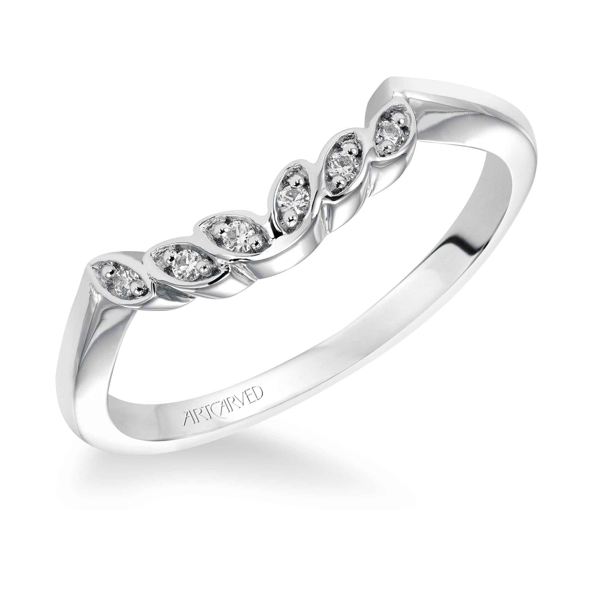 Artcarved Contemporary Diamond Accent Contoured Floral Wedding Band in 14K White Gold front view