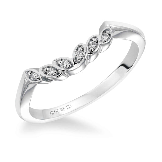Artcarved Contemporary Diamond Accent Contoured Floral Wedding Band in 14K White Gold front view