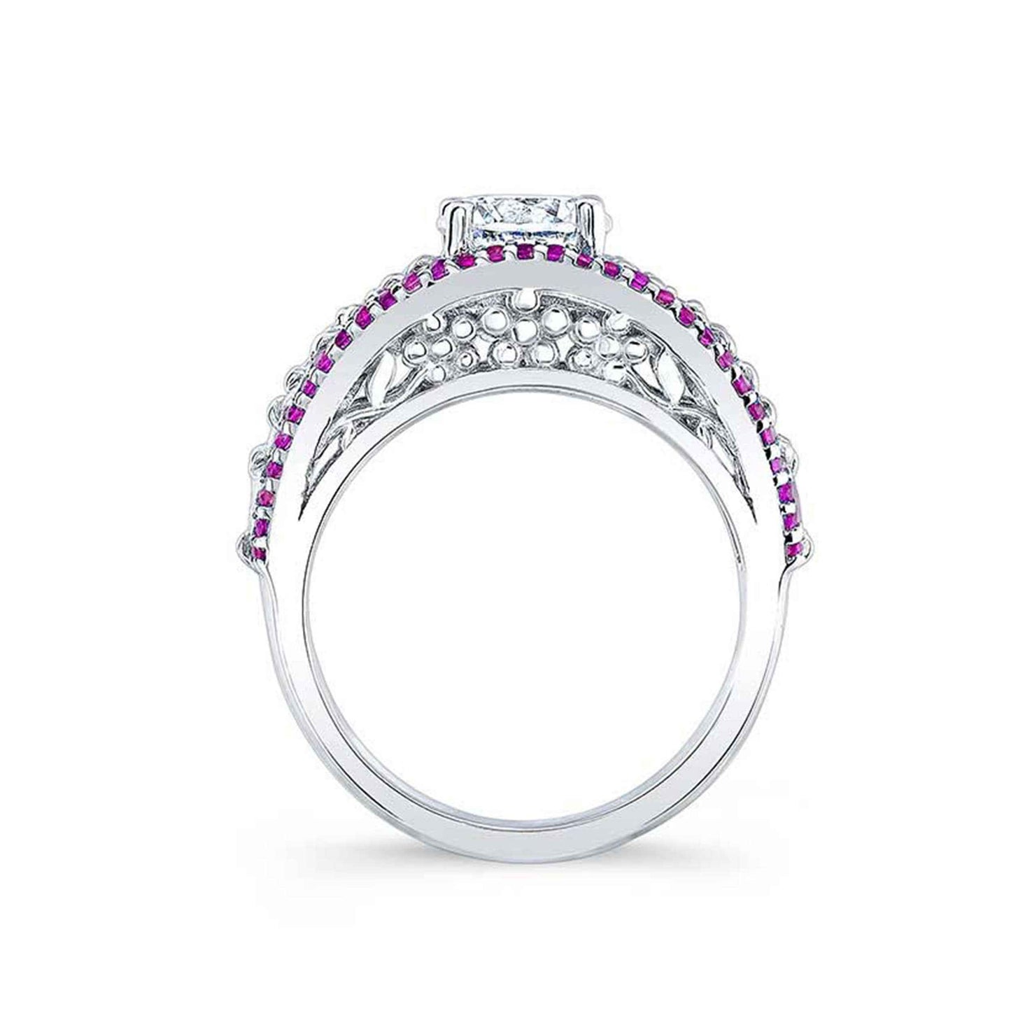 Barkev's 3/4 ct. tw. Diamond and Pink Sapphire Semi-Mount Engagement Ring in 14K White Gold front view