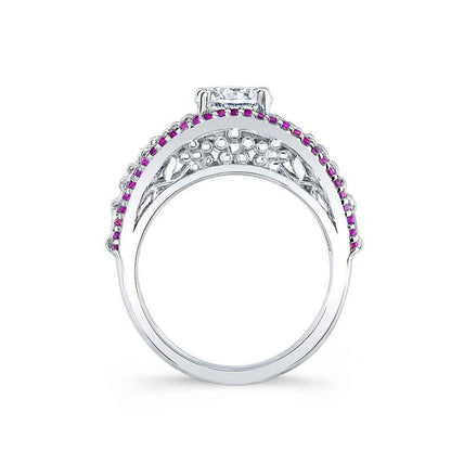 Barkev's 3/4 ct. tw. Diamond and Pink Sapphire Semi-Mount Engagement Ring in 14K White Gold front view