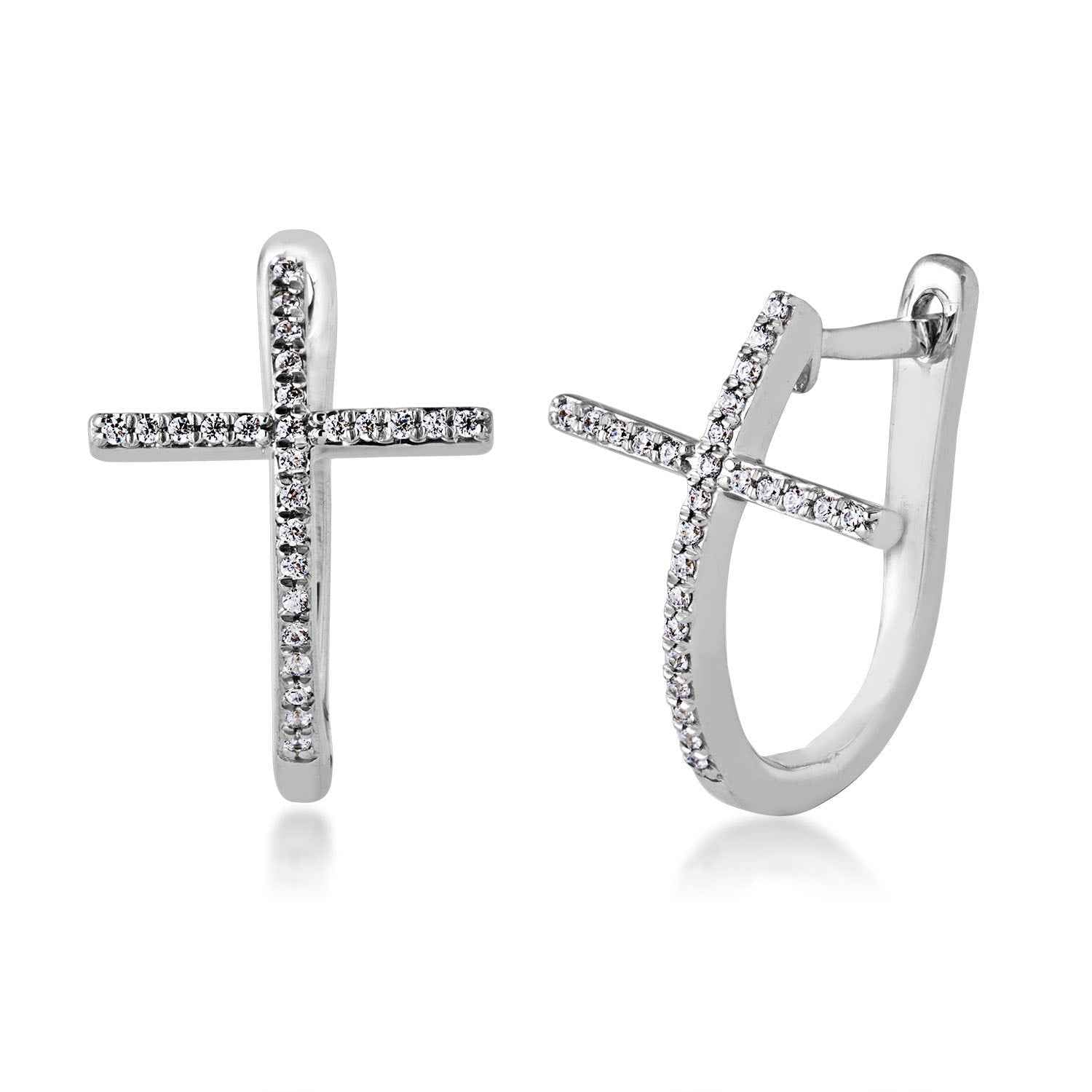 1/7 ct. tw. Round Diamond Cross Oval Hoop Earrings with Click Backs in 10K White Gold
