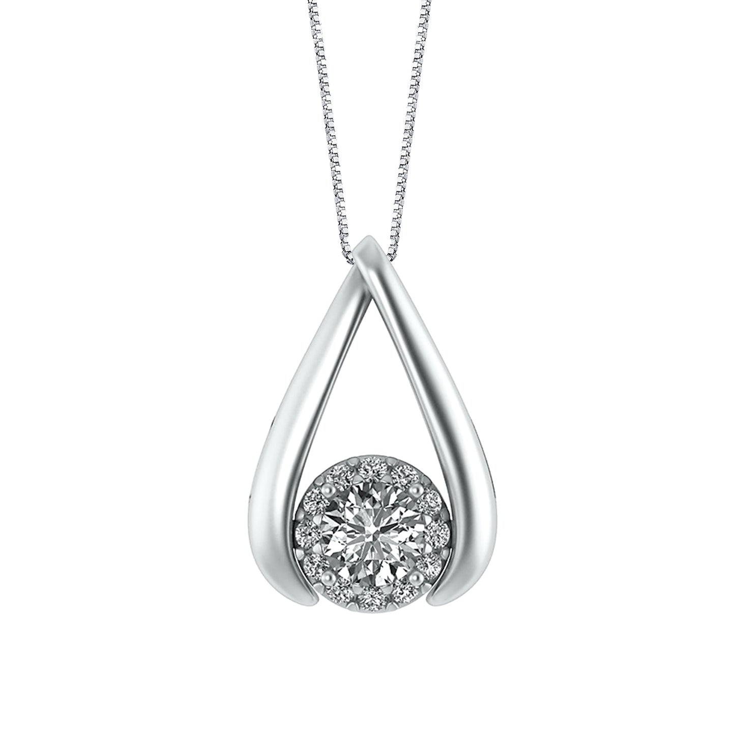 Sirena 1/2 ct. tw. Round Diamond Halo Fashion Pendant with Broken Teardrop Design in 10K White Gold