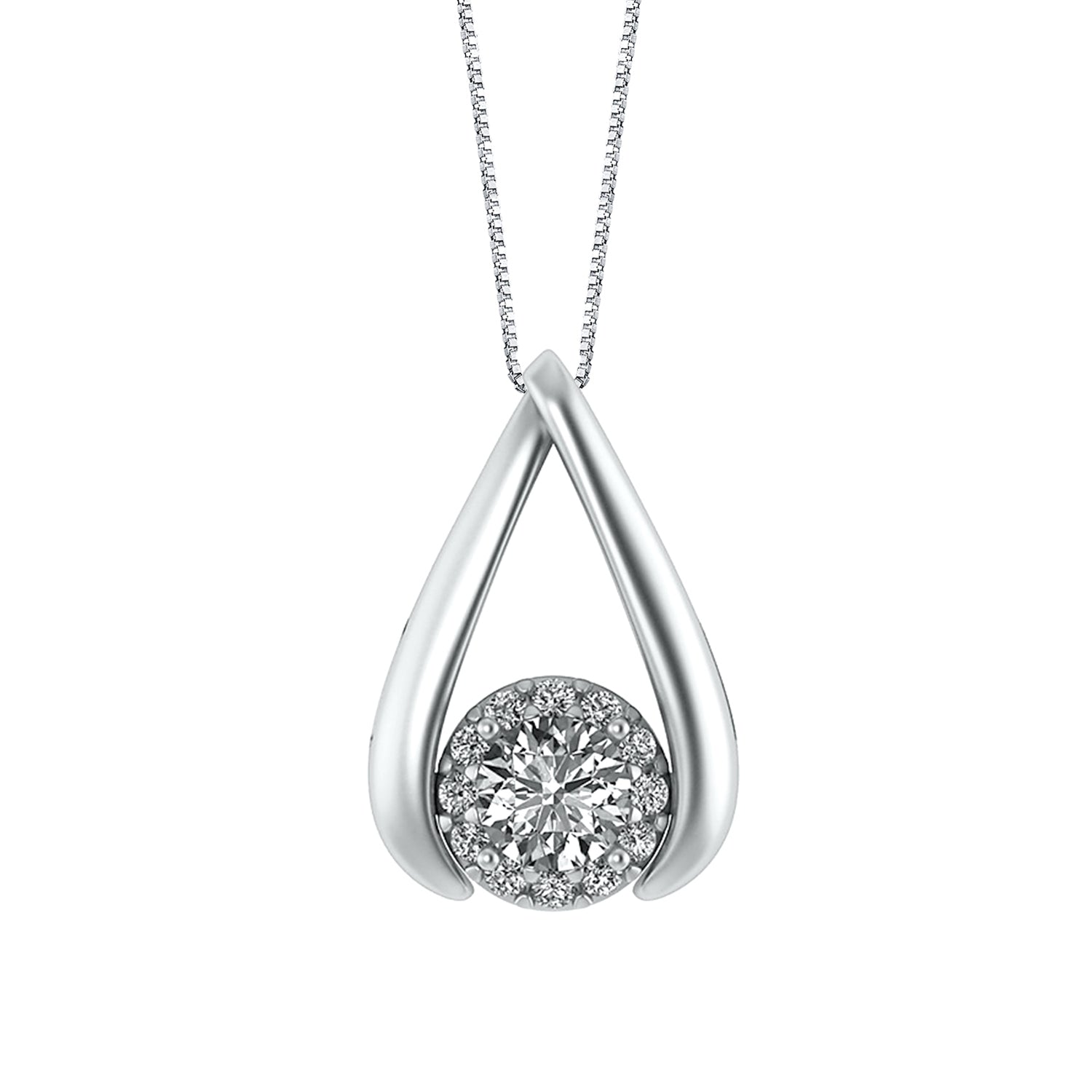 Sirena 1/2 ct. tw. Round Diamond Halo Fashion Pendant with Broken Teardrop Design in 10K White Gold