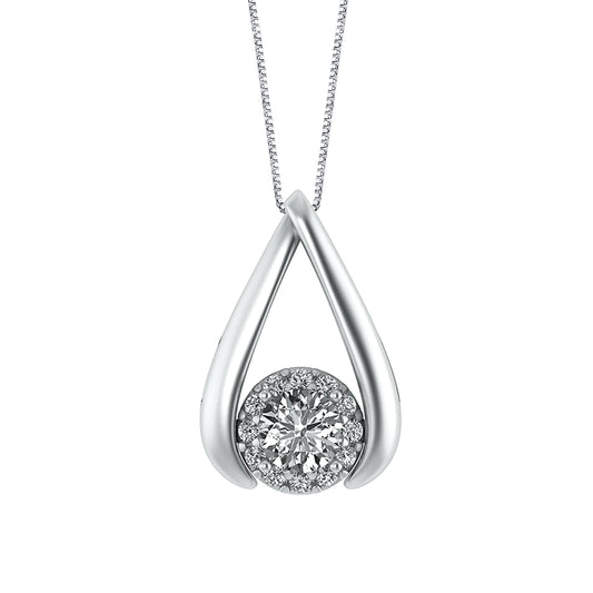 Sirena 1/2 ct. tw. Round Diamond Halo Fashion Pendant with Broken Teardrop Design in 10K White Gold