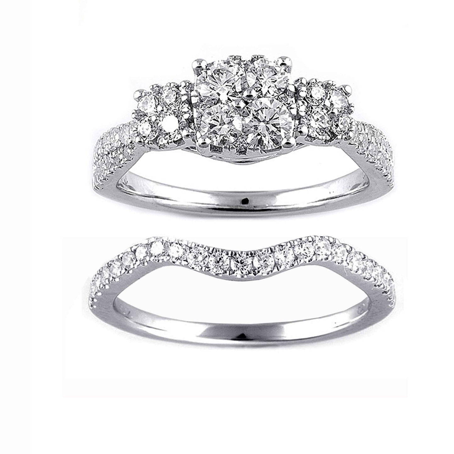 Fairytale Diamonds 1-1/4 ct. tw. 3-Stone Cushion Composite Wedding Set in 10K White Gold front view