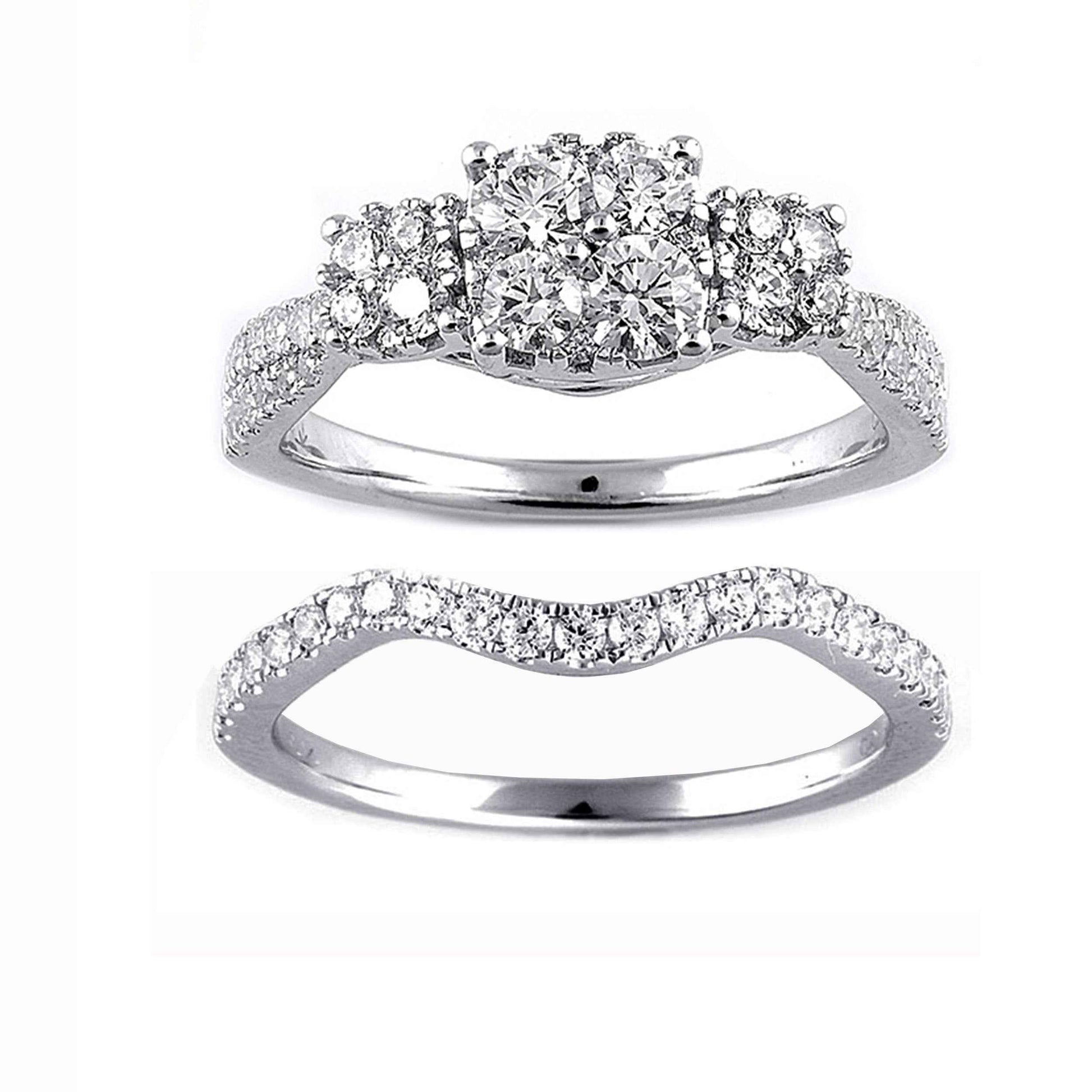 Fairytale Diamonds 1-1/4 ct. tw. 3-Stone Cushion Composite Wedding Set in 10K White Gold front view