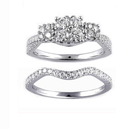 Fairytale Diamonds 1-1/4 ct. tw. 3-Stone Cushion Composite Wedding Set in 10K White Gold front view