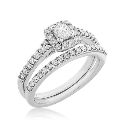 Noventa 7/8 ct. tw Princess Cut Diamond with Halo Design Wedding Set with Undercarriage Cutout in 10K White close-up detail