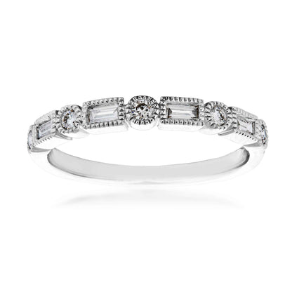 Perfect Match 1/4 ct. tw. Round & Straight Baguette Alternating Diamond Stackable Anniversary Band in 14K White Gold