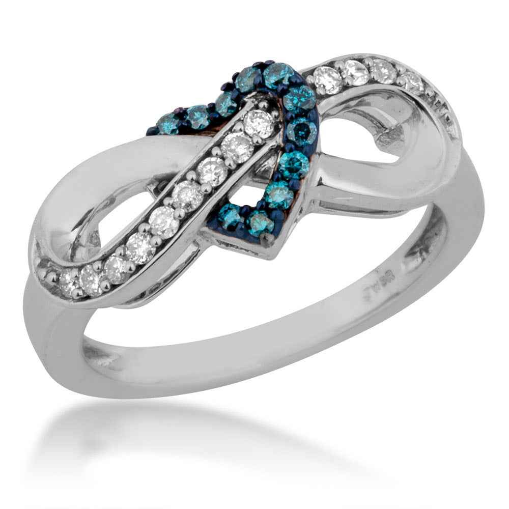 1/4 ct. tw. Infinity White Diamond with Treated Blue Diamond Heart Ring in Sterling Silver