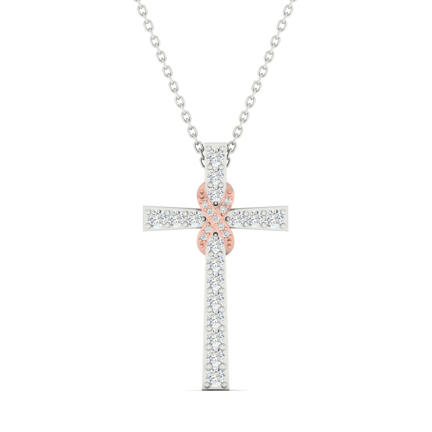 Infinite Love 3/4 ct. tw. Diamond Cross Infinity Pendant in 10K White and Pink Gold