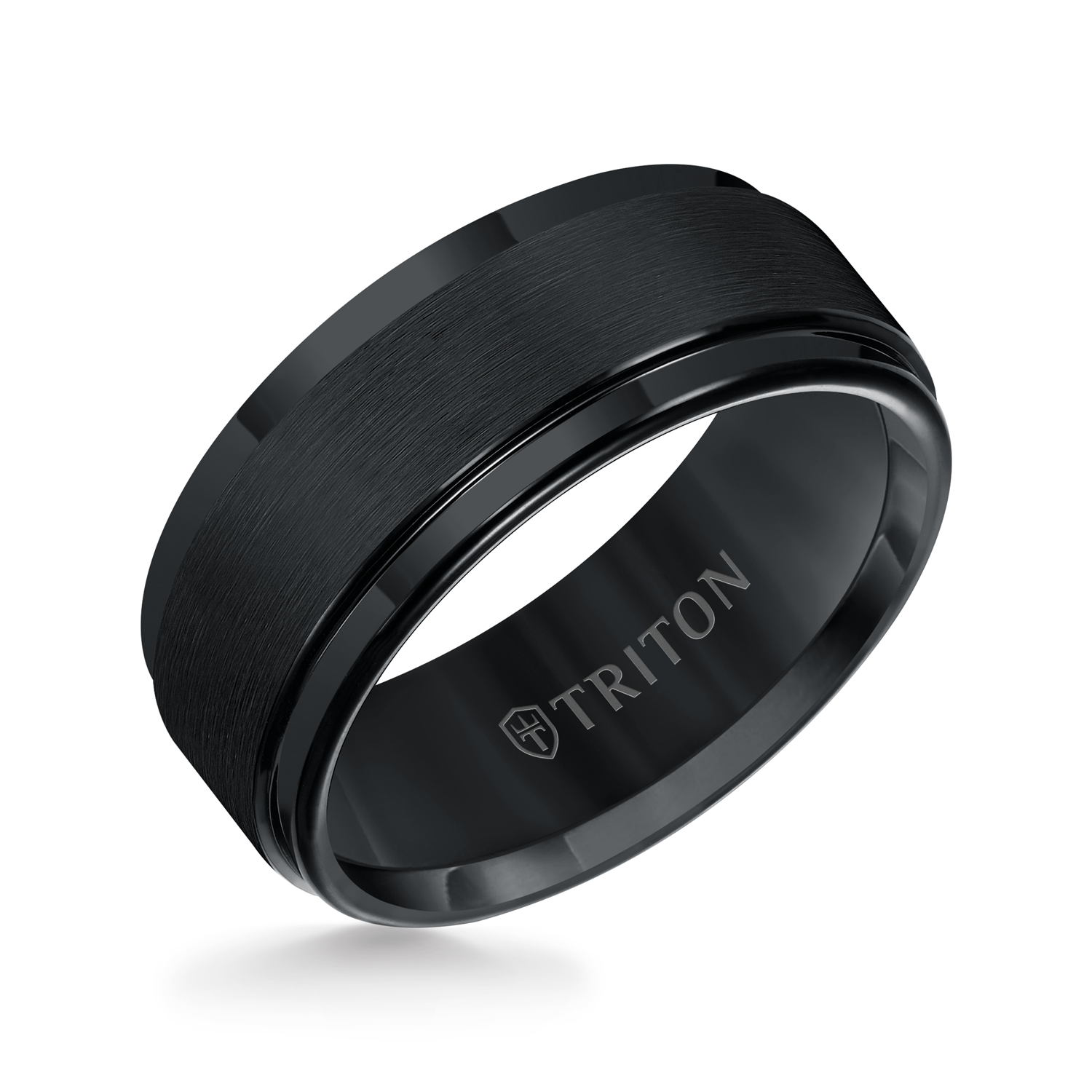 Triton Men's 9MM Black Tungsten Wedding Band with Brushed Center Finish