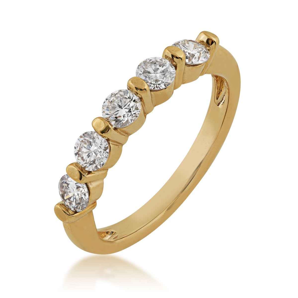 3/4 ct. tw. Round Diamond 5-Stone Bar Set Band in 14K Yellow Gold front view