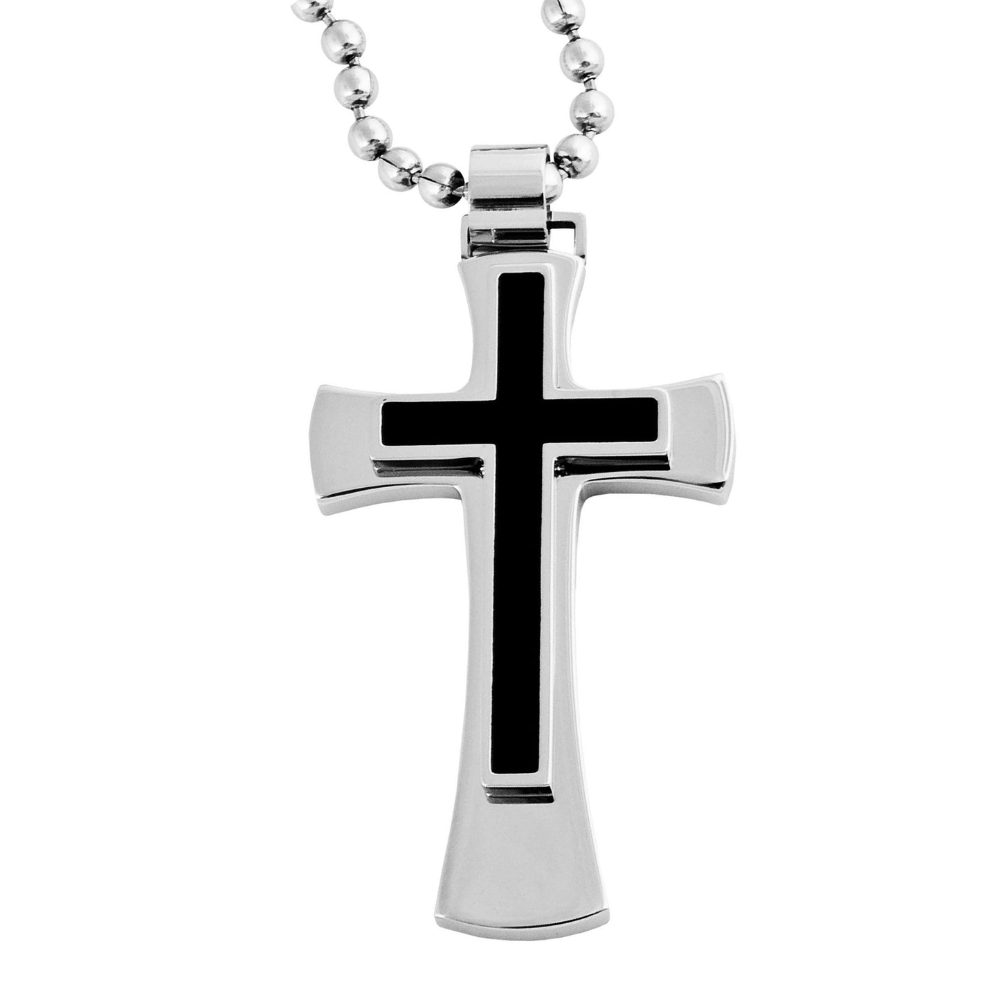 Men's Black and Silver Cross Necklace in Stainless Steel