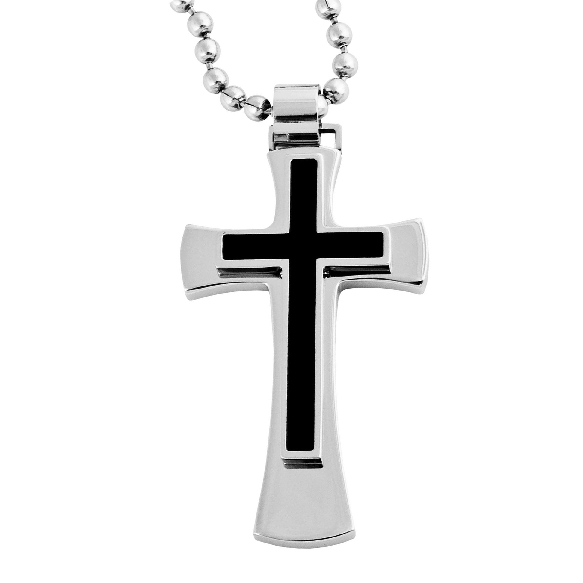 Men's Black and Silver Cross Necklace in Stainless Steel