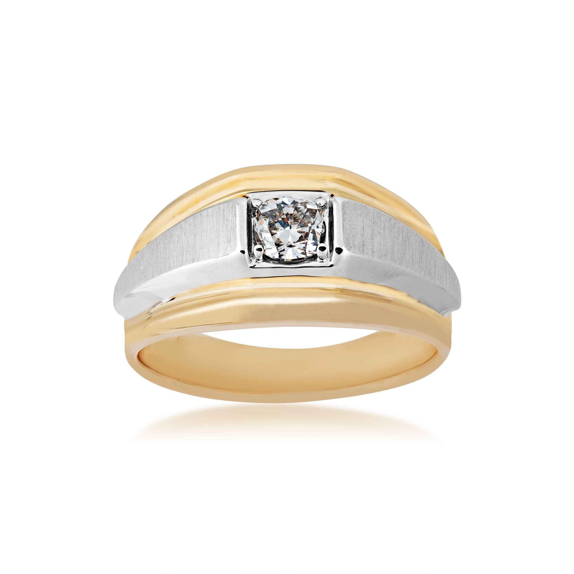 Men's 1/2 ct. tw. Cushion Cut Diamond Wedding Band with 10K Brushed White Gold Center & Polished Yellow Gold Band