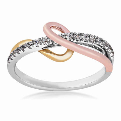 1/5 ct. tw. Round Diamond Swirl Crossover Ring in 10K Tri-Tone Gold
