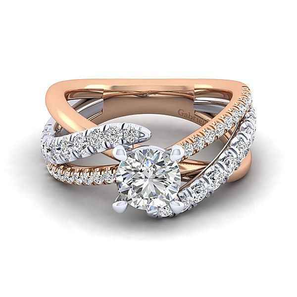 Gabriel & Co. .79 ct. Diamond Semi-Mount Engagement Ring with Double Split Shank Band in 14K White and Pink Gold