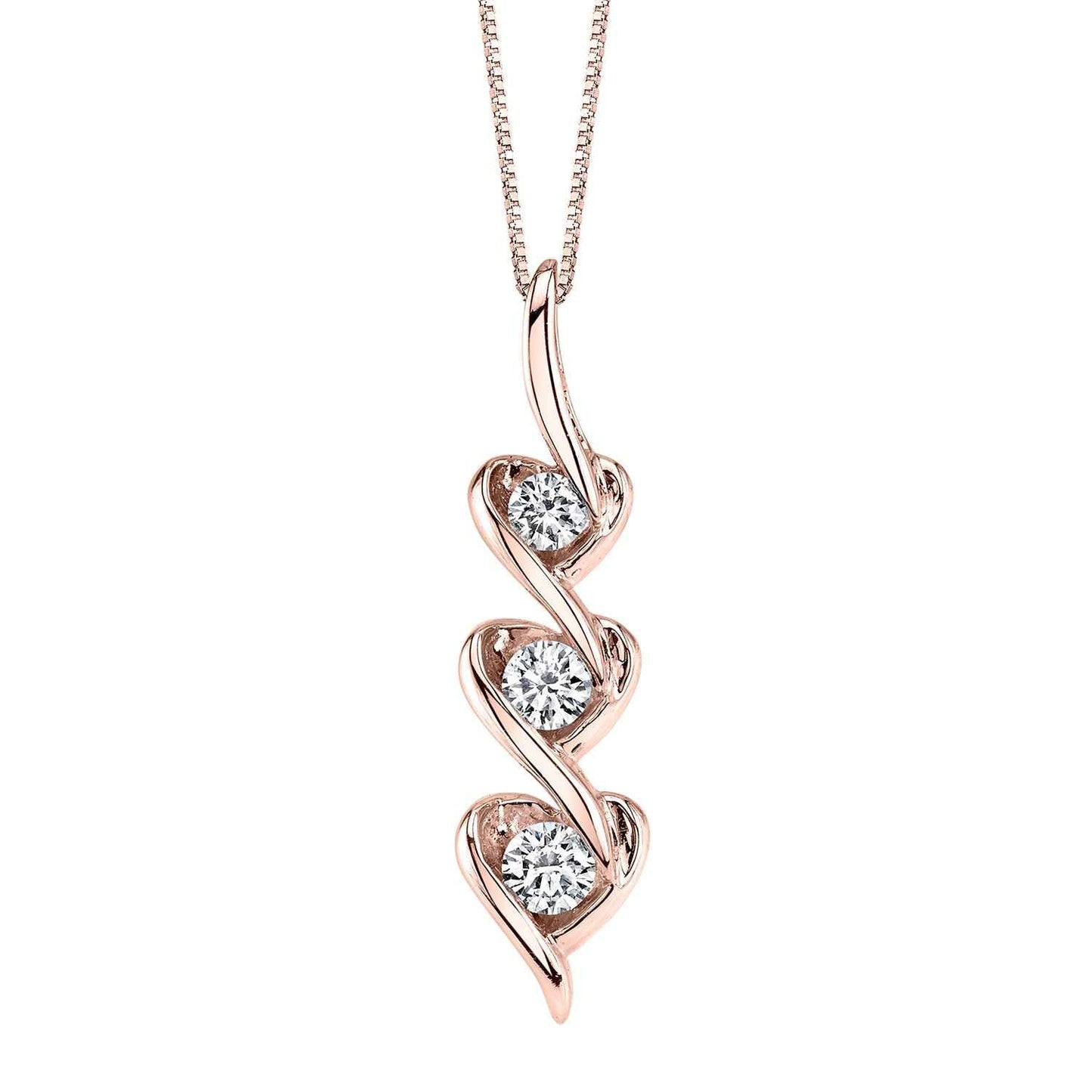 Sirena 1/3 ct. tw. Diamond 3-Stone Heart Waterfall Fashion Pendant in 10K Pink Gold