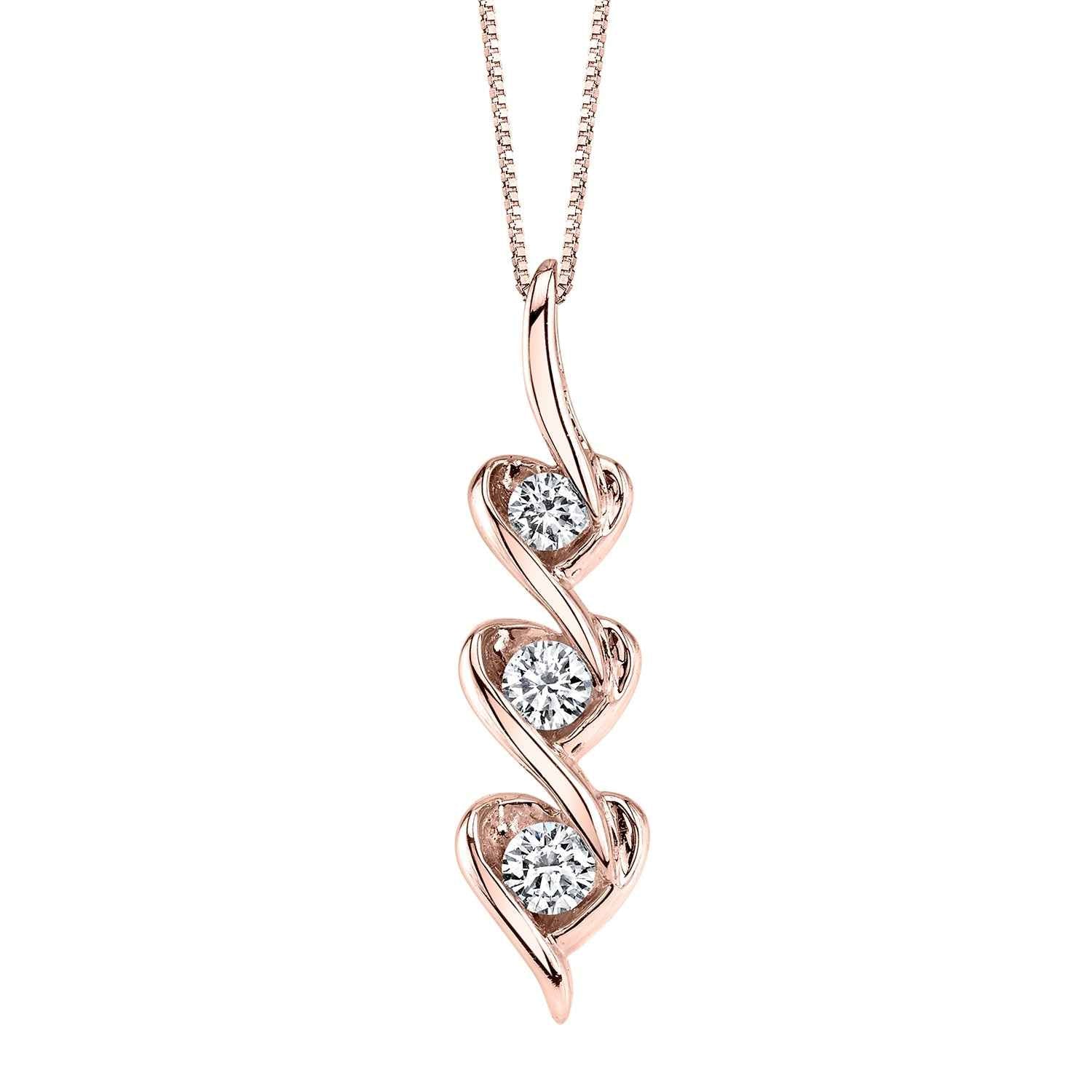 Sirena 1/3 ct. tw. Diamond 3-Stone Heart Waterfall Fashion Pendant in 10K Pink Gold