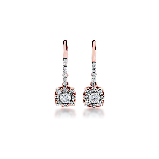 1/2 ct. tw. Diamond Fashion Square Dangle Earrings with Star-Shaped Design in 10K Pink Gold