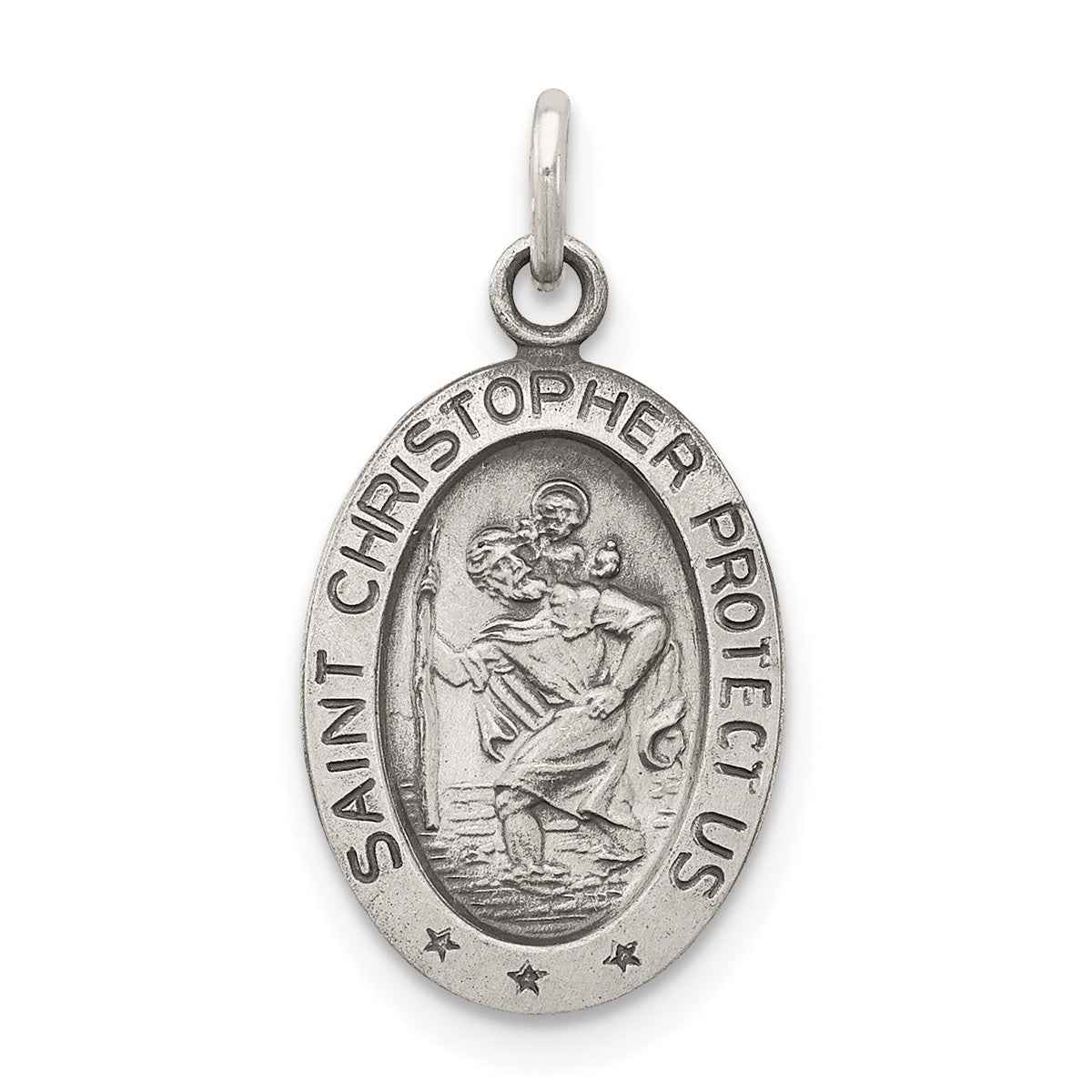 Oval Saint Christopher Medal Charm in Sterling Silver