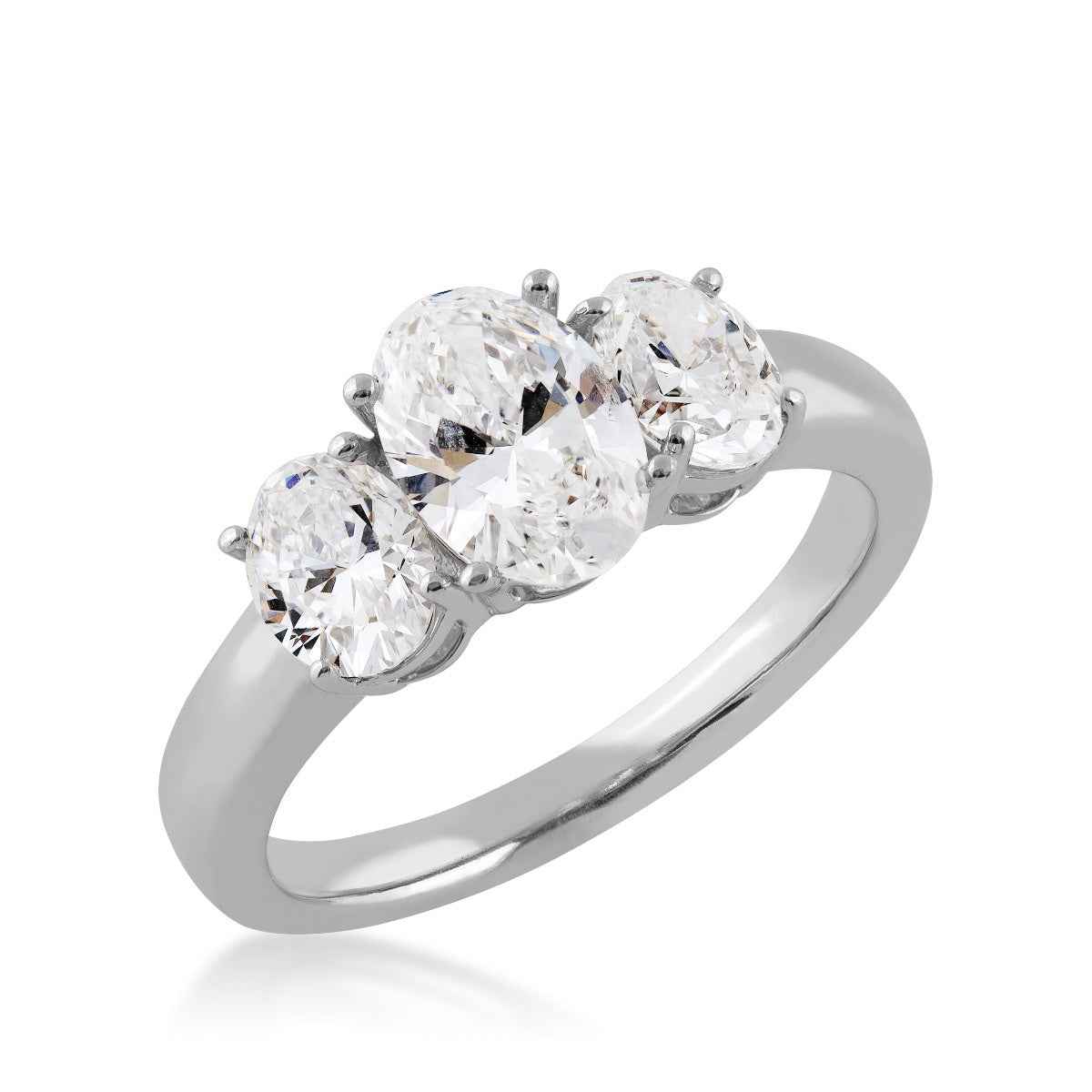 Adamante 2 ct. tw. Lab-Grown Oval Diamond 3-stone Ring in 10K White Gold front view
