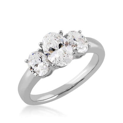 Adamante 2 ct. tw. Lab-Grown Oval Diamond 3-stone Ring in 10K White Gold front view