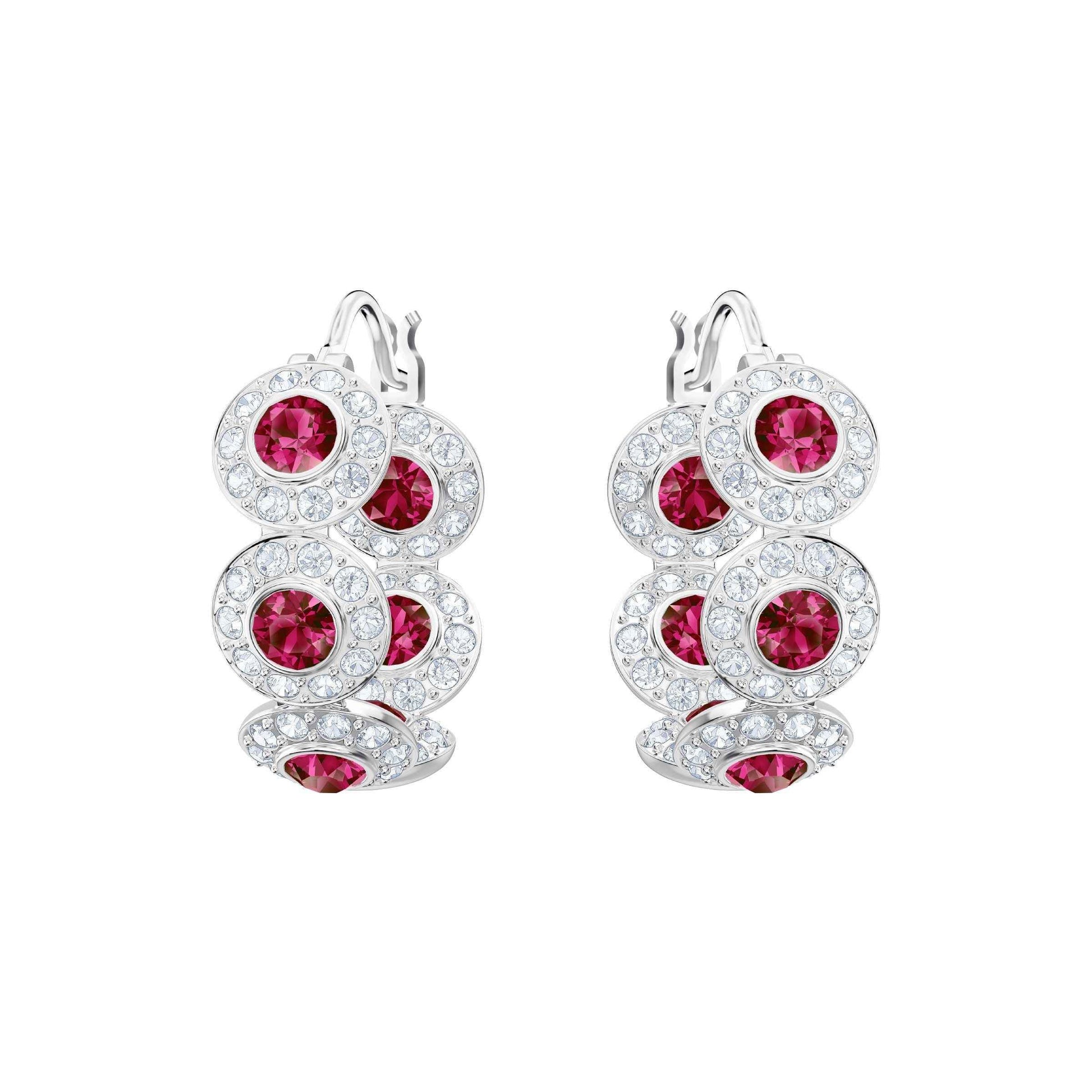 Swarovski Angelic Collection Red and White Crystal Hoop Earrings with Rhodium Plating