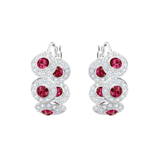 Swarovski Angelic Collection Red and White Crystal Hoop Earrings with Rhodium Plating