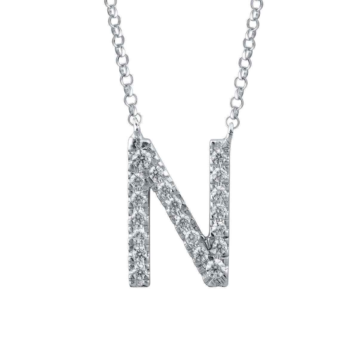 1/10 ct. tw. Diamond Letter N 10mm Pendant in 10K White Gold