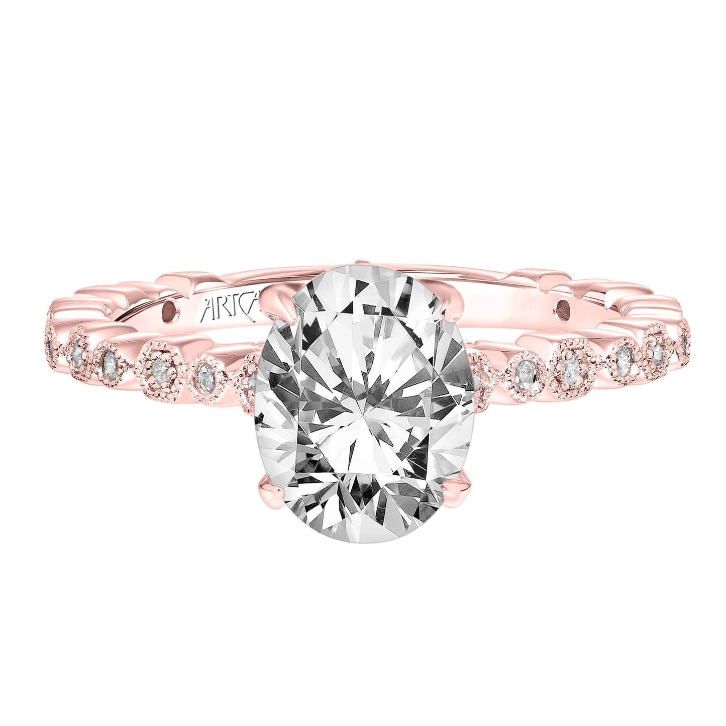 ArtCarved Vintage 1/5 ct. tw. Diamond Filigree Oval Semi-Mount Engagement Ring in 14K Pink Gold