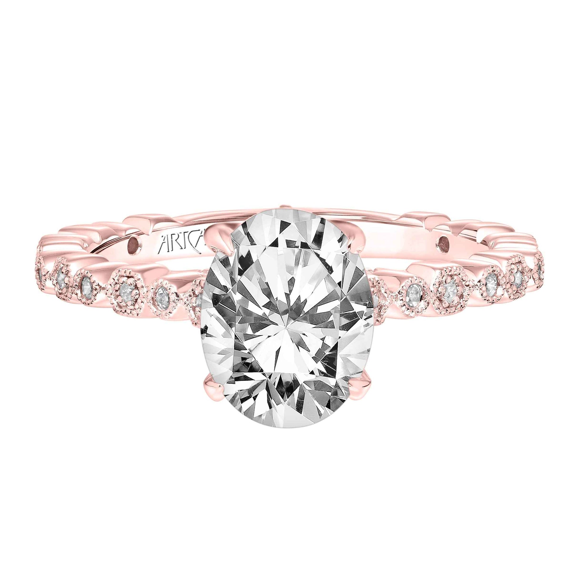 ArtCarved Vintage 1/5 ct. tw. Diamond Filigree Oval Semi-Mount Engagement Ring in 14K Pink Gold