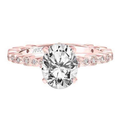 ArtCarved Vintage 1/5 ct. tw. Diamond Filigree Oval Semi-Mount Engagement Ring in 14K Pink Gold