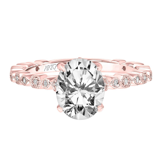 ArtCarved Vintage 1/5 ct. tw. Diamond Filigree Oval Semi-Mount Engagement Ring in 14K Pink Gold