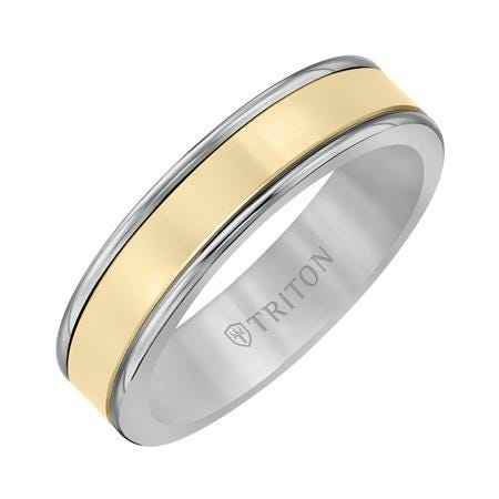 Triton Men's Tungsten Wedding Ring with Center 14K Yellow Gold Band