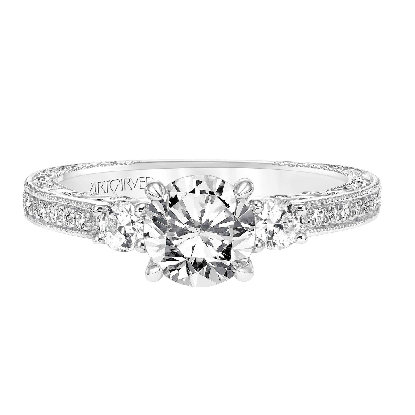 ArtCarved Vintage 3/8 ct. tw. 2-Stone and Accent Diamond Band Semi-Mount Engagement Ring in 14K White Gold