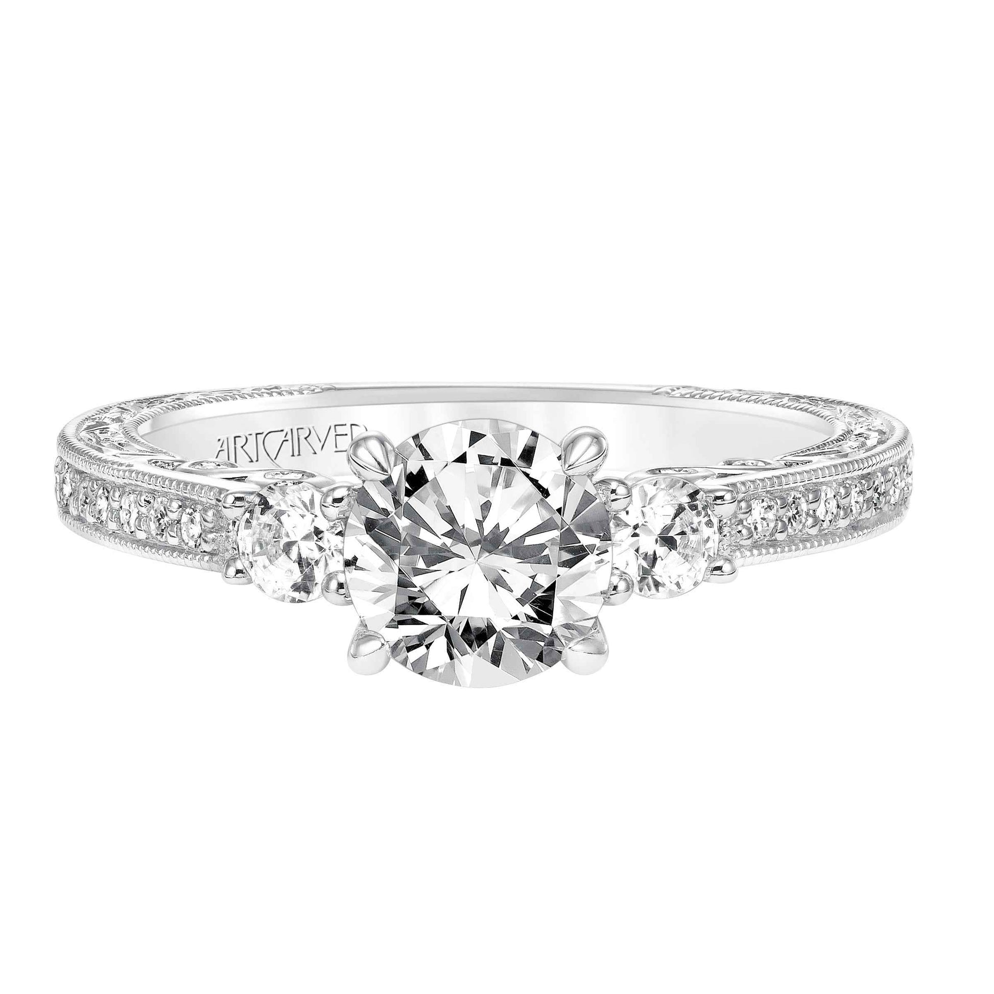 ArtCarved Vintage 3/8 ct. tw. 2-Stone and Accent Diamond Band Semi-Mount Engagement Ring in 14K White Gold