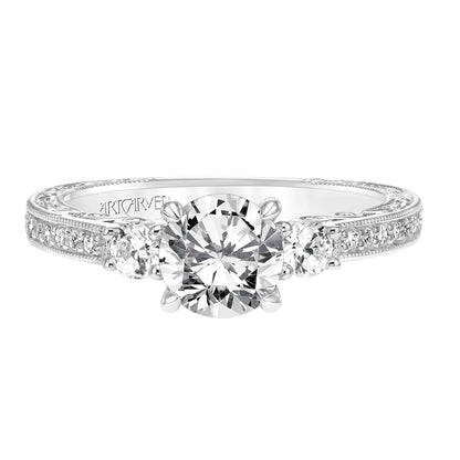 ArtCarved Vintage 3/8 ct. tw. 2-Stone and Accent Diamond Band Semi-Mount Engagement Ring in 14K White Gold